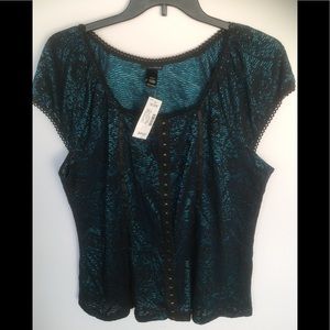 Lane Bryant Corset Blouse - Black/Teal -18/20W-NWT